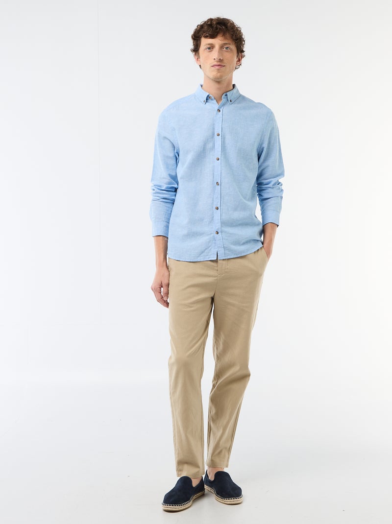 Chemise en lin mélangé Bleu ciel - Kiabi