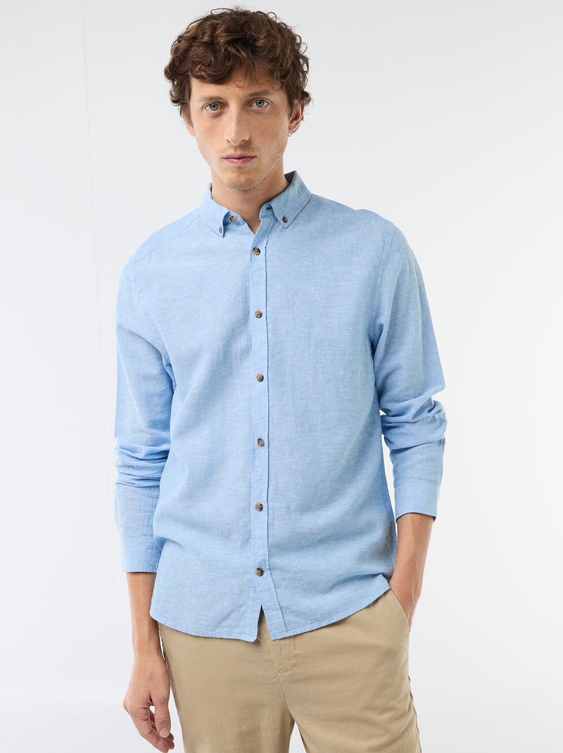 Chemise en lin mélangé Bleu ciel - Kiabi