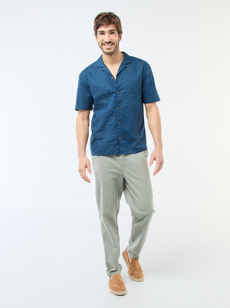 Chemise en lin mélangé Bleu - Kiabi