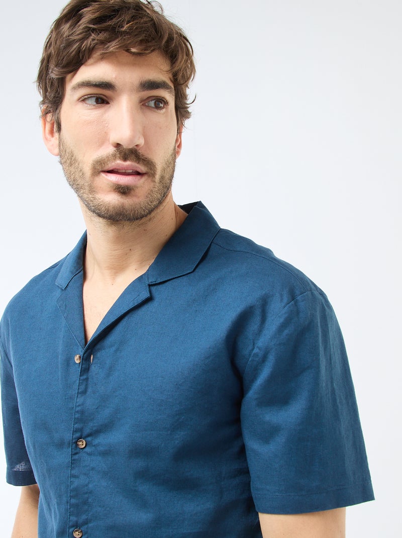 Chemise en lin mélangé Bleu - Kiabi