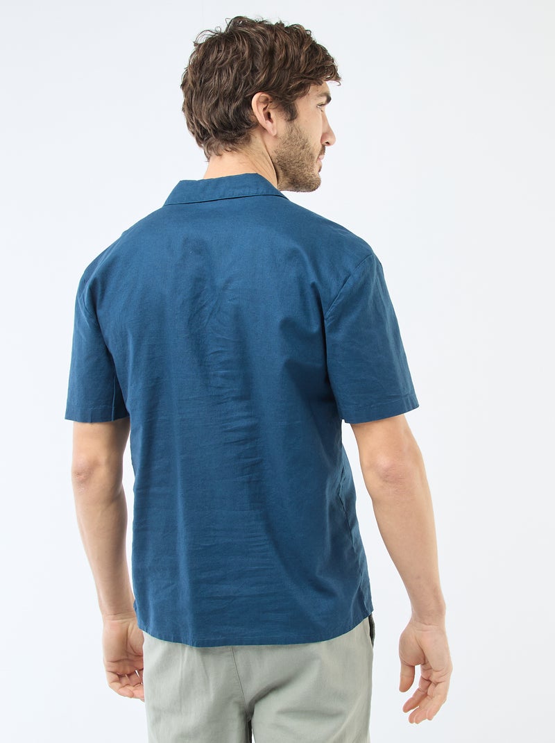 Chemise en lin mélangé Bleu - Kiabi