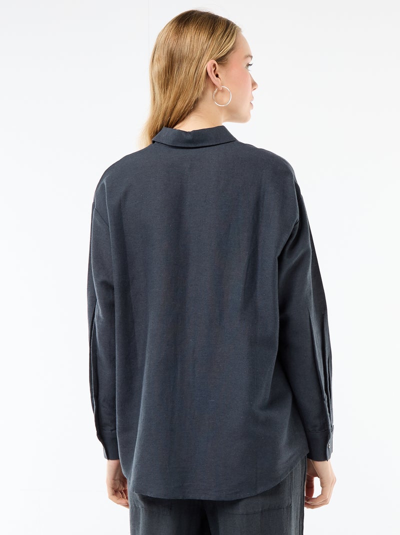 Chemise en lin mélangé Bleu - Kiabi