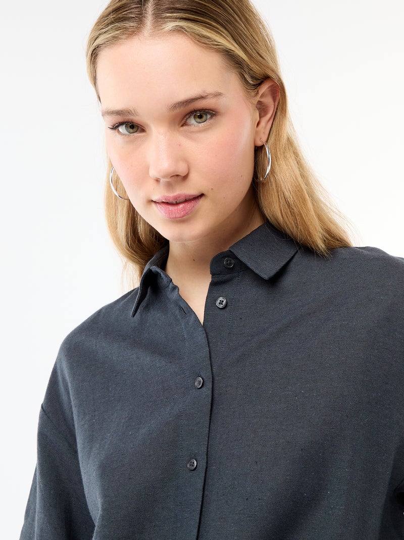 Chemise en lin mélangé Bleu - Kiabi