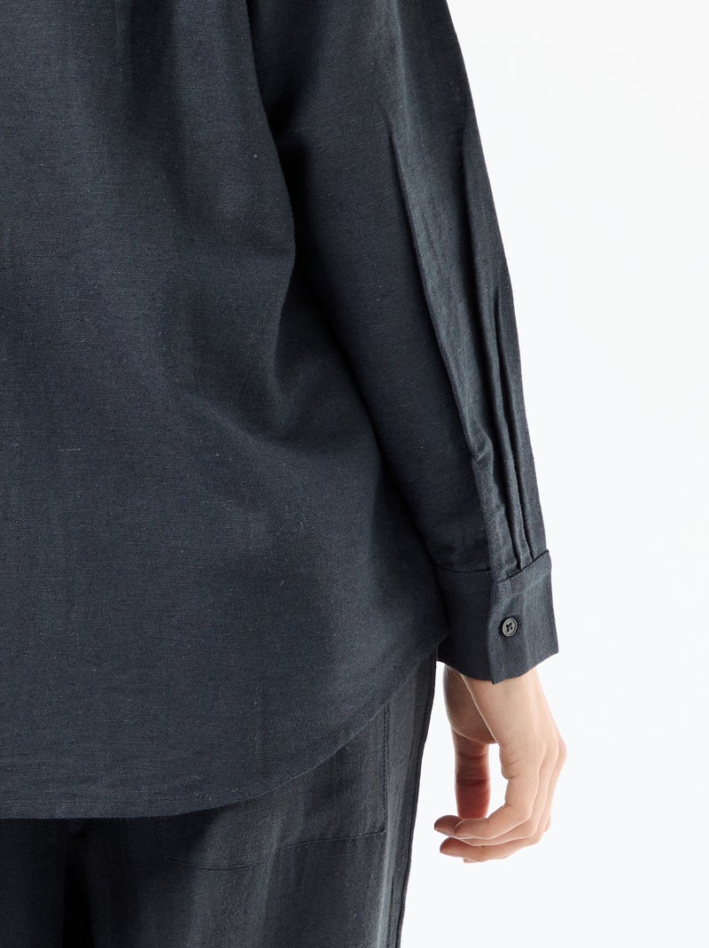 Chemise en lin mélangé Bleu - Kiabi