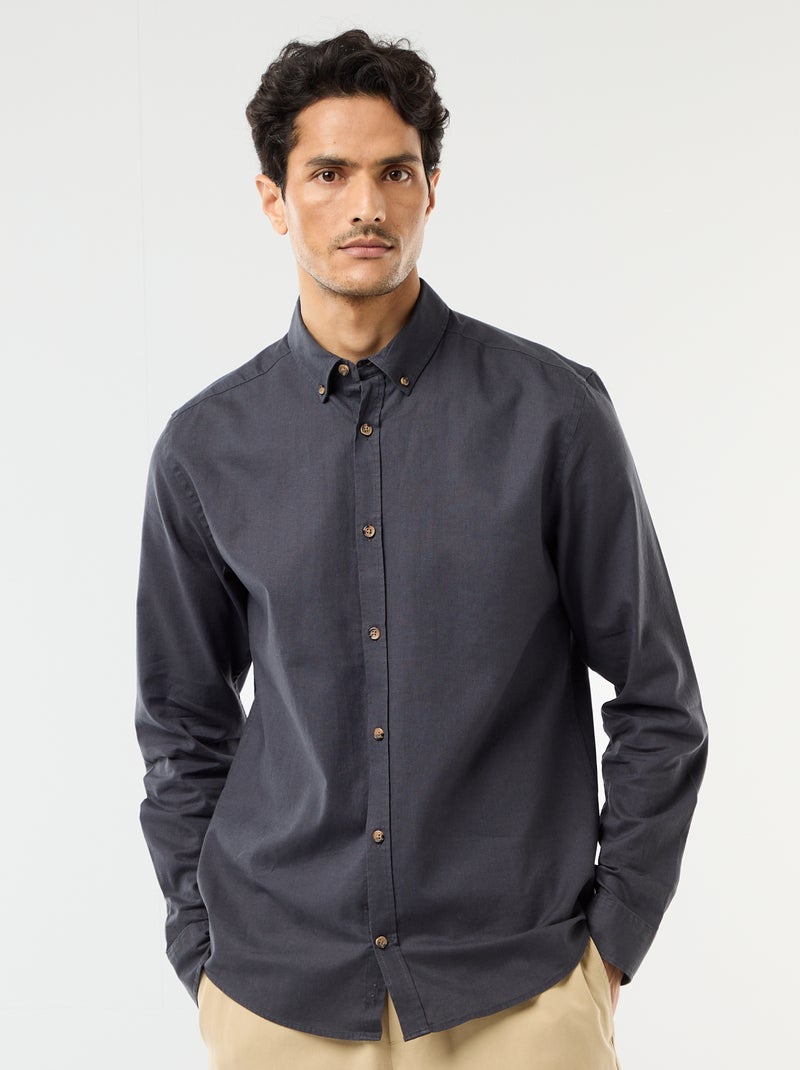 Chemise en lin mélangé Bleu foncé - Kiabi
