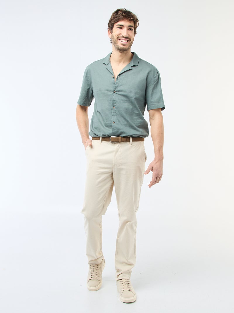 Chemise en lin mélangé Kaki - Kiabi