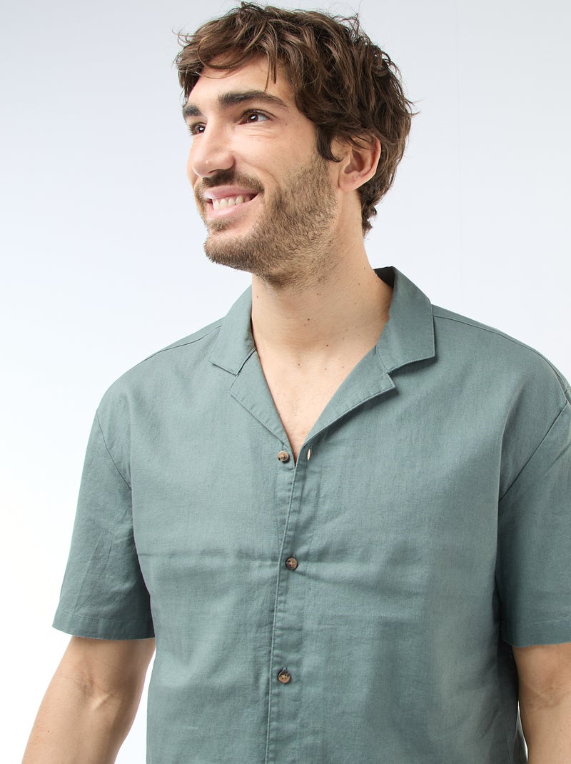 Chemise en lin mélangé Kaki - Kiabi