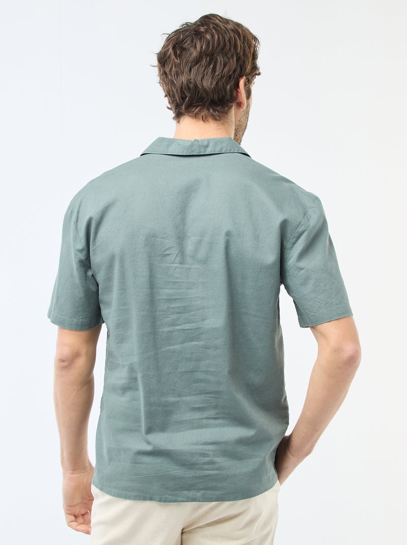 Chemise en lin mélangé Kaki - Kiabi