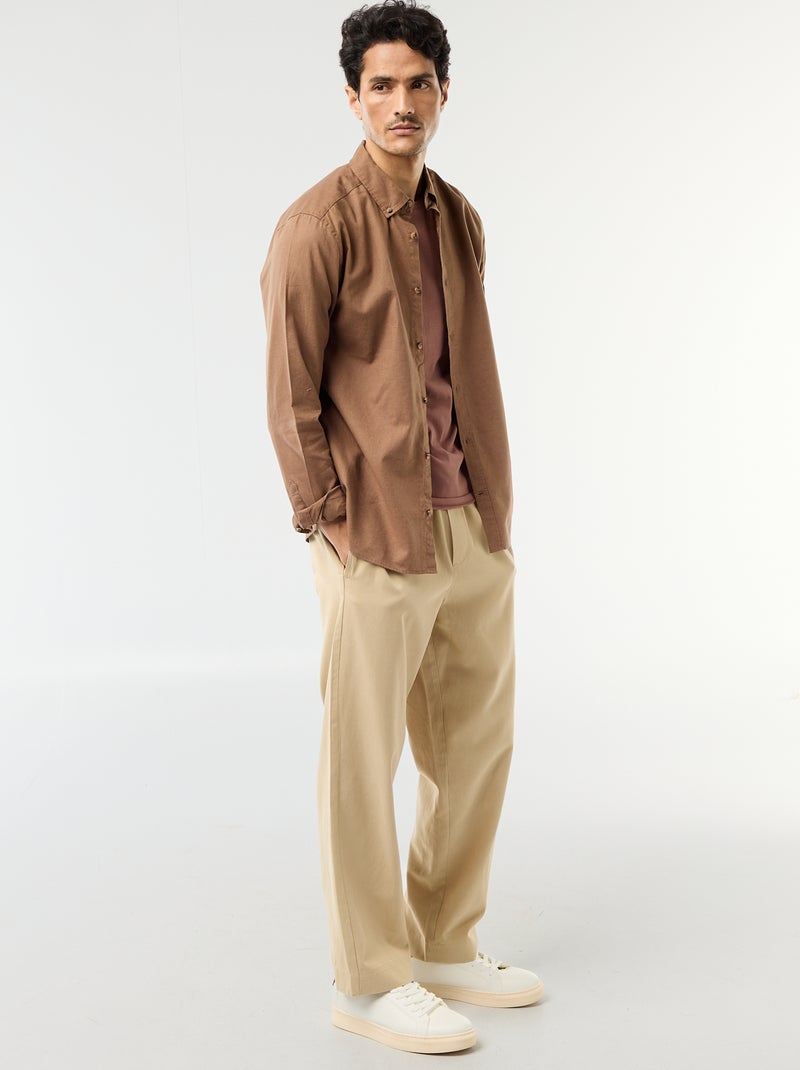 Chemise en lin mélangé Marron - Kiabi