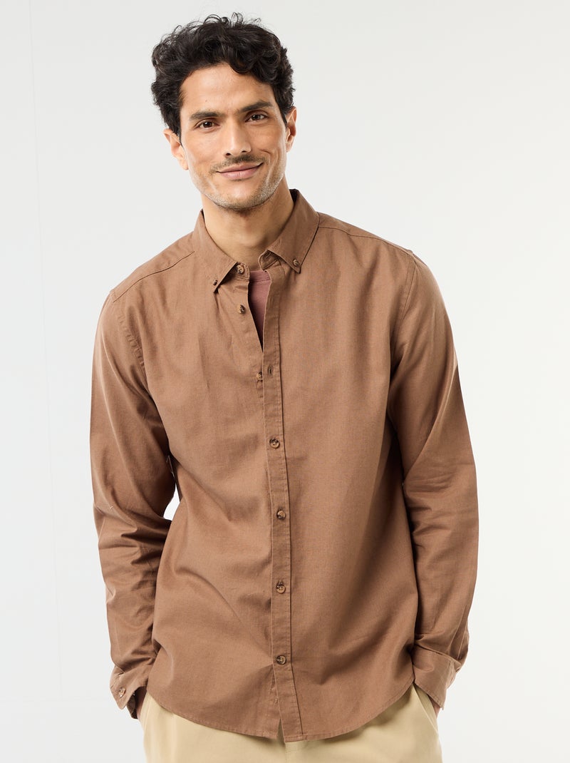 Chemise en lin mélangé Marron - Kiabi