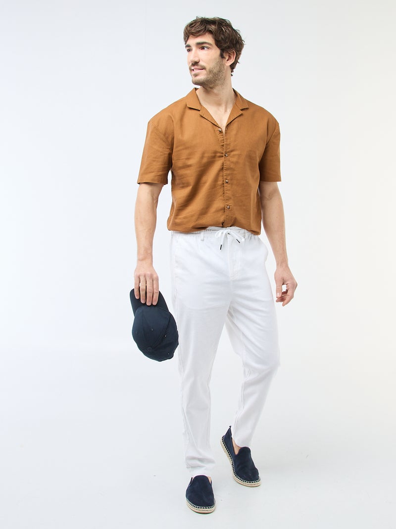 Chemise en lin mélangé Marron - Kiabi