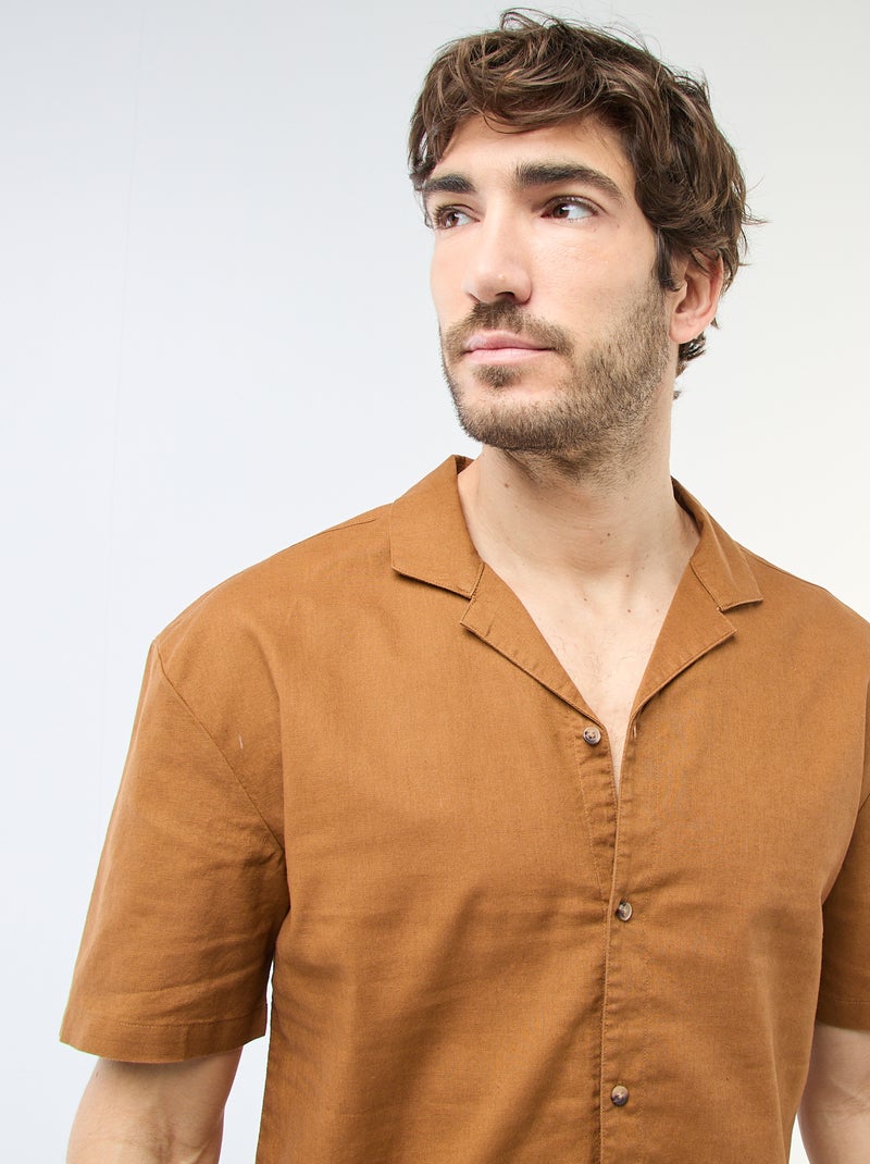 Chemise en lin mélangé Marron - Kiabi