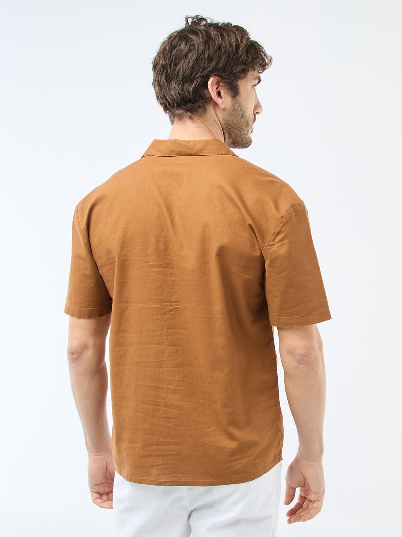 Chemise en lin mélangé Marron - Kiabi