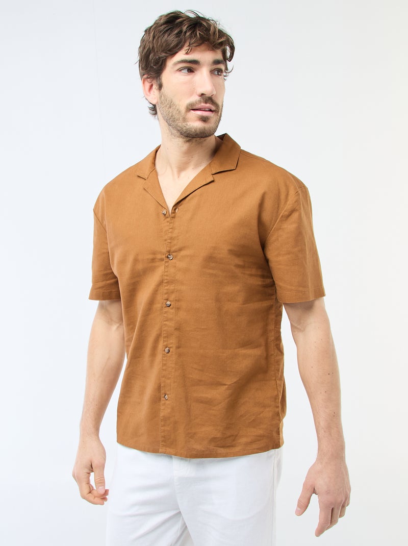 Chemise en lin mélangé Marron - Kiabi