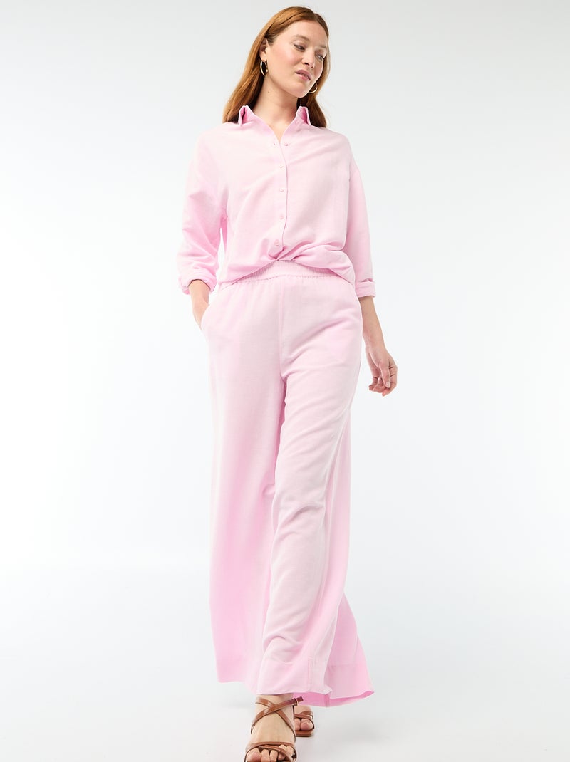 Chemise en lin mélangé Rose - Kiabi