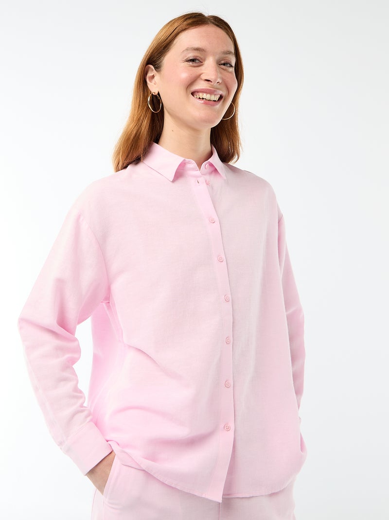 Chemise en lin mélangé Rose - Kiabi
