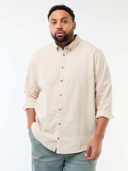 Chemise en lin mélangé unie - Kiabi