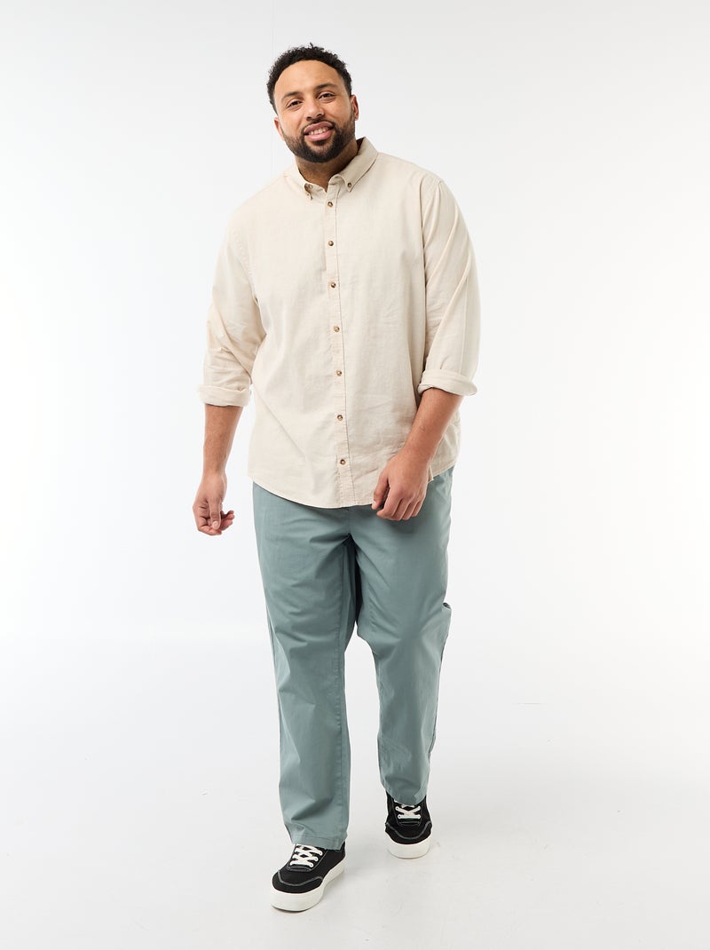 Chemise en lin mélangé unie Beige - Kiabi