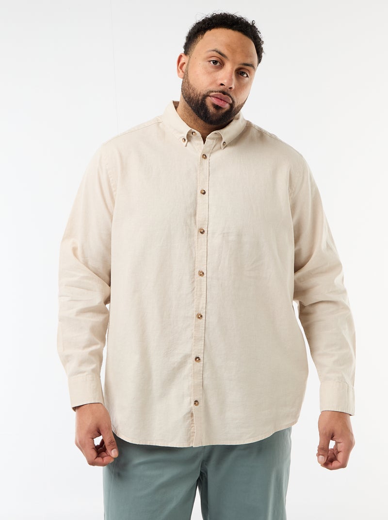 Chemise en lin mélangé unie Beige - Kiabi