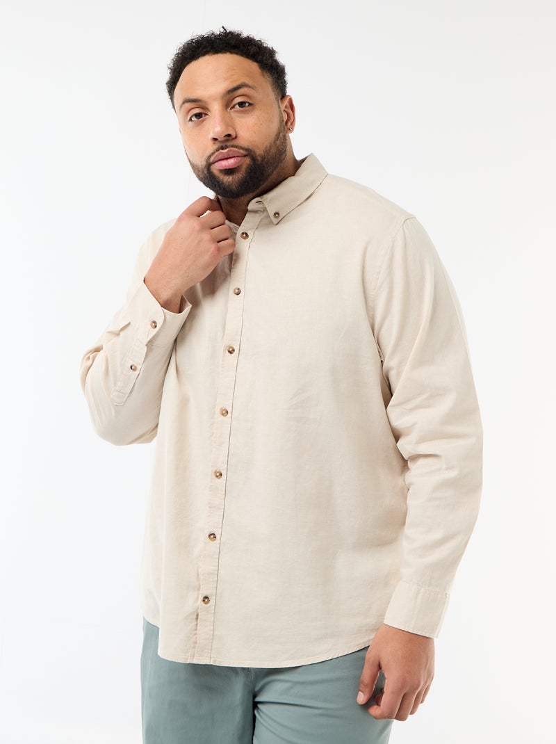 Chemise en lin mélangé unie Beige - Kiabi