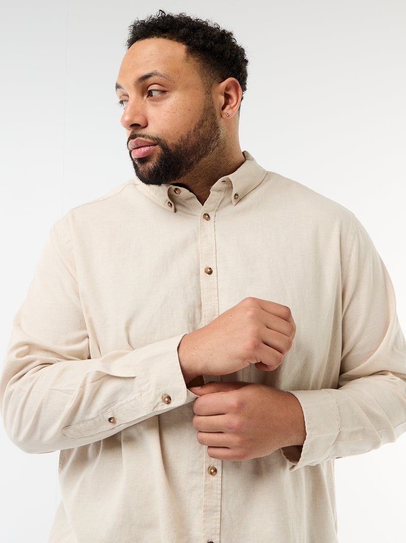Chemise en lin mélangé unie Beige - Kiabi