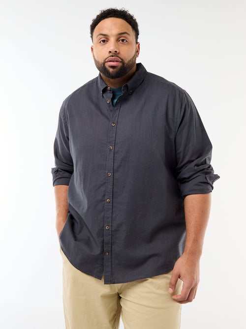 Chemise en lin mélangé unie - Kiabi