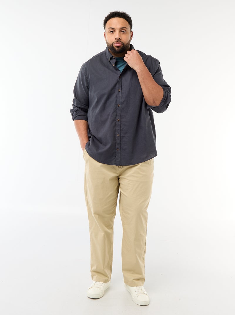 Chemise en lin mélangé unie Bleu - Kiabi