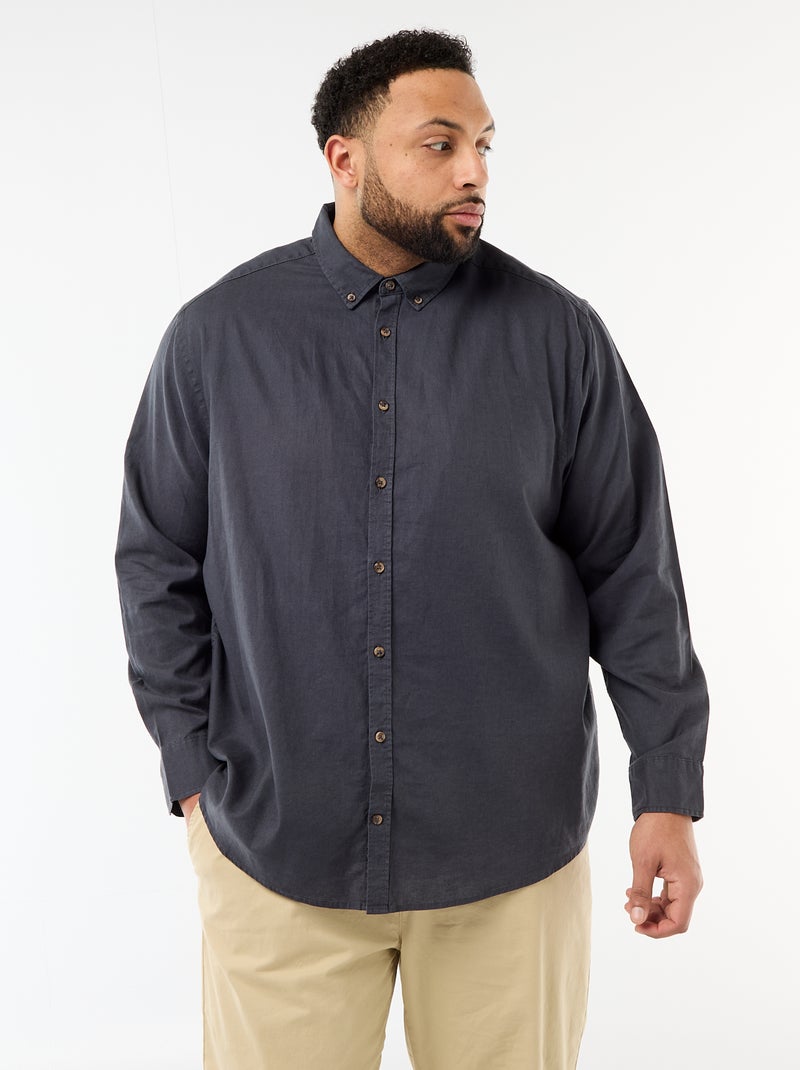 Chemise en lin mélangé unie Bleu - Kiabi