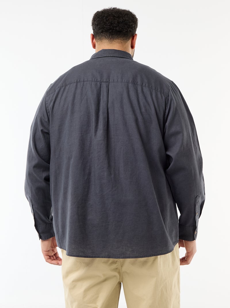 Chemise en lin mélangé unie Bleu - Kiabi