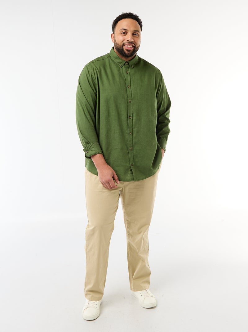 Chemise en lin mélangé unie Vert - Kiabi