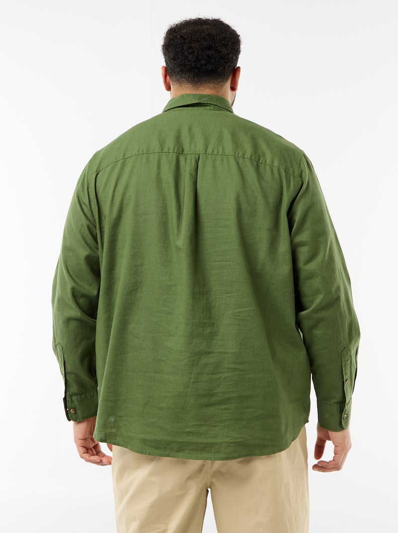 Chemise en lin mélangé unie Vert - Kiabi
