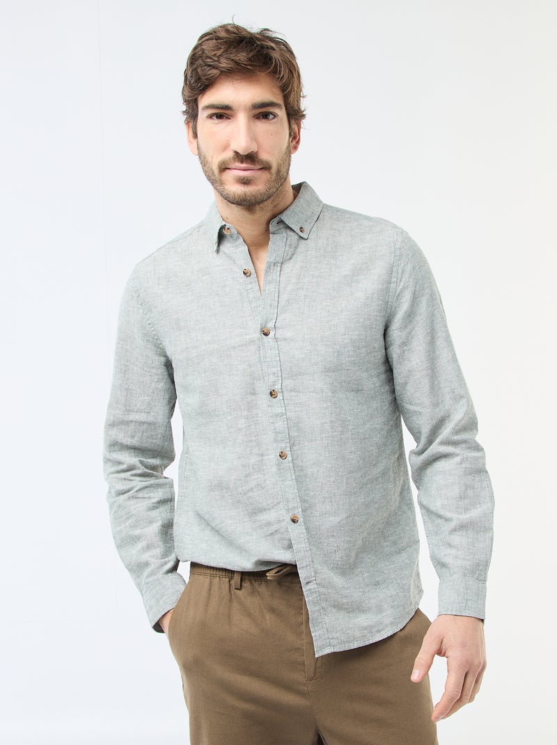 Chemise en lin mélangé Vert - Kiabi