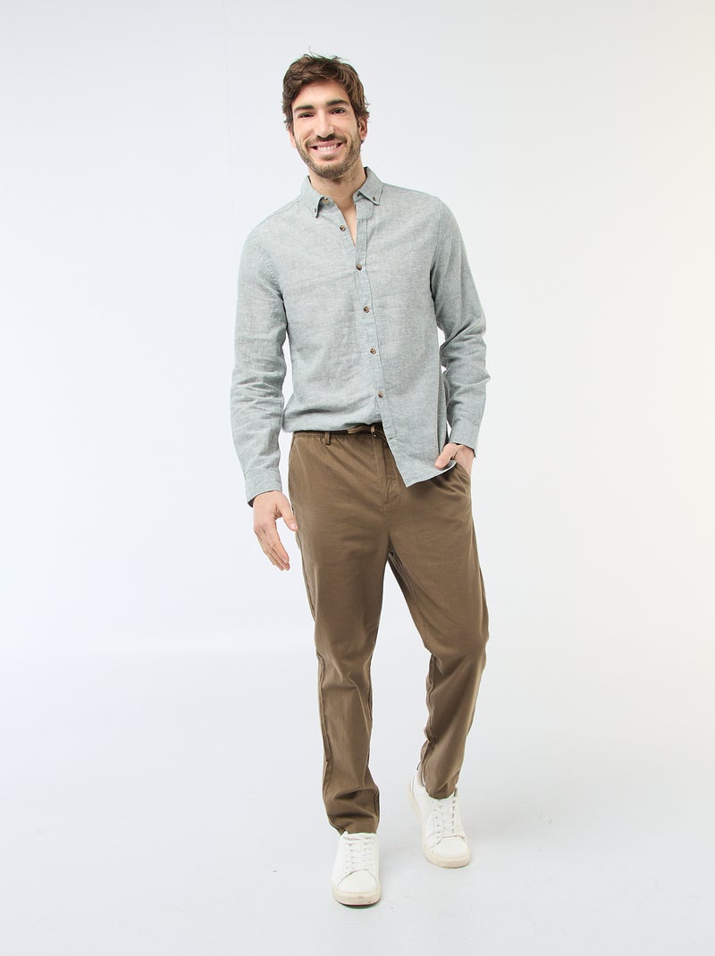 Chemise en lin mélangé Vert - Kiabi