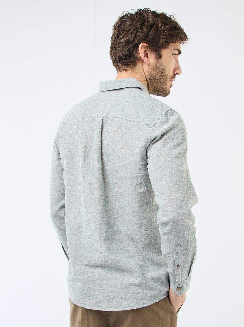 Chemise en lin mélangé Vert - Kiabi
