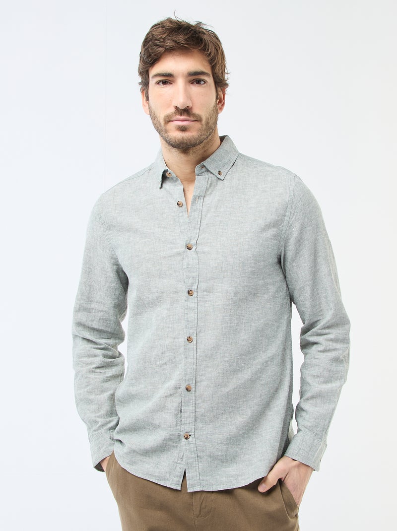 Chemise en lin mélangé Vert - Kiabi