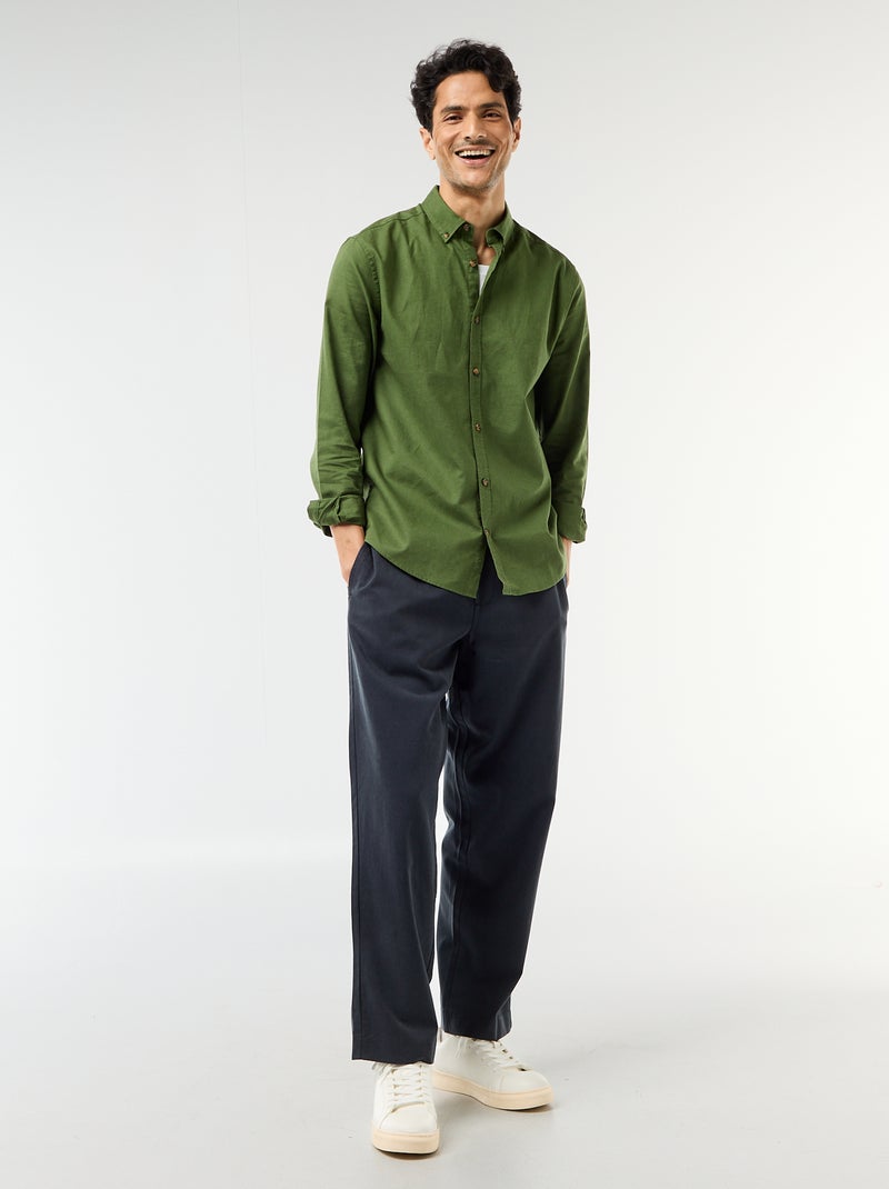 Chemise en lin mélangé Vert - Kiabi
