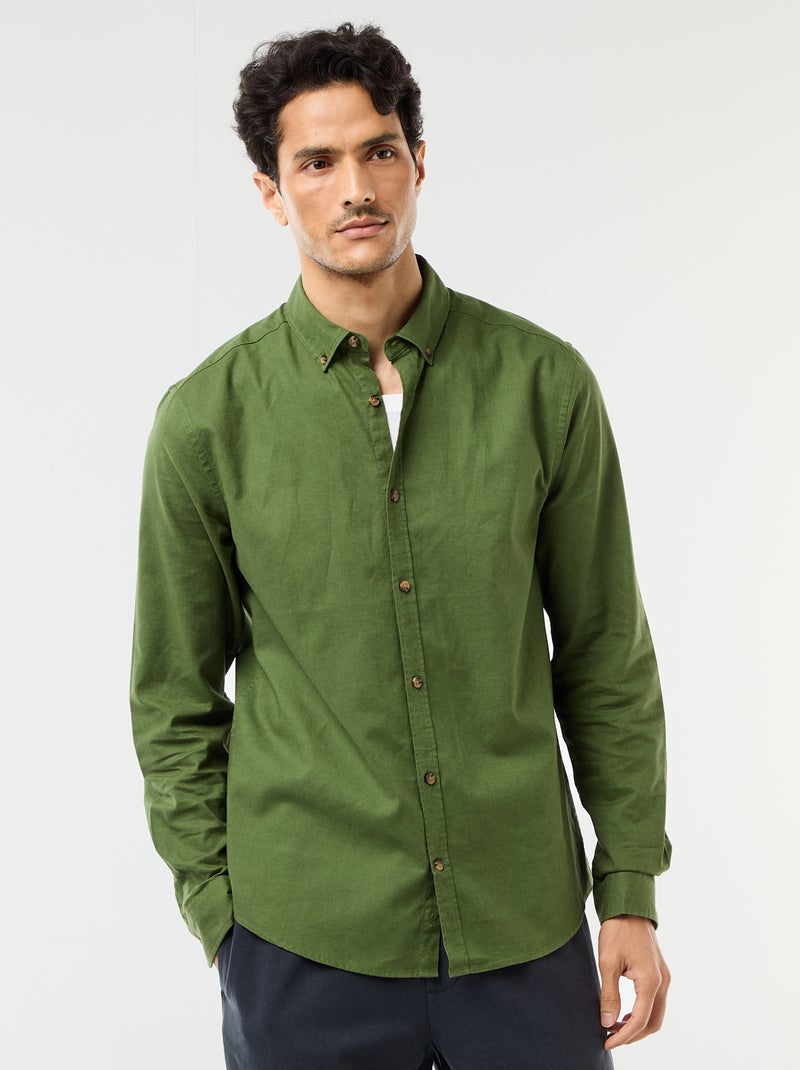 Chemise en lin mélangé Vert - Kiabi