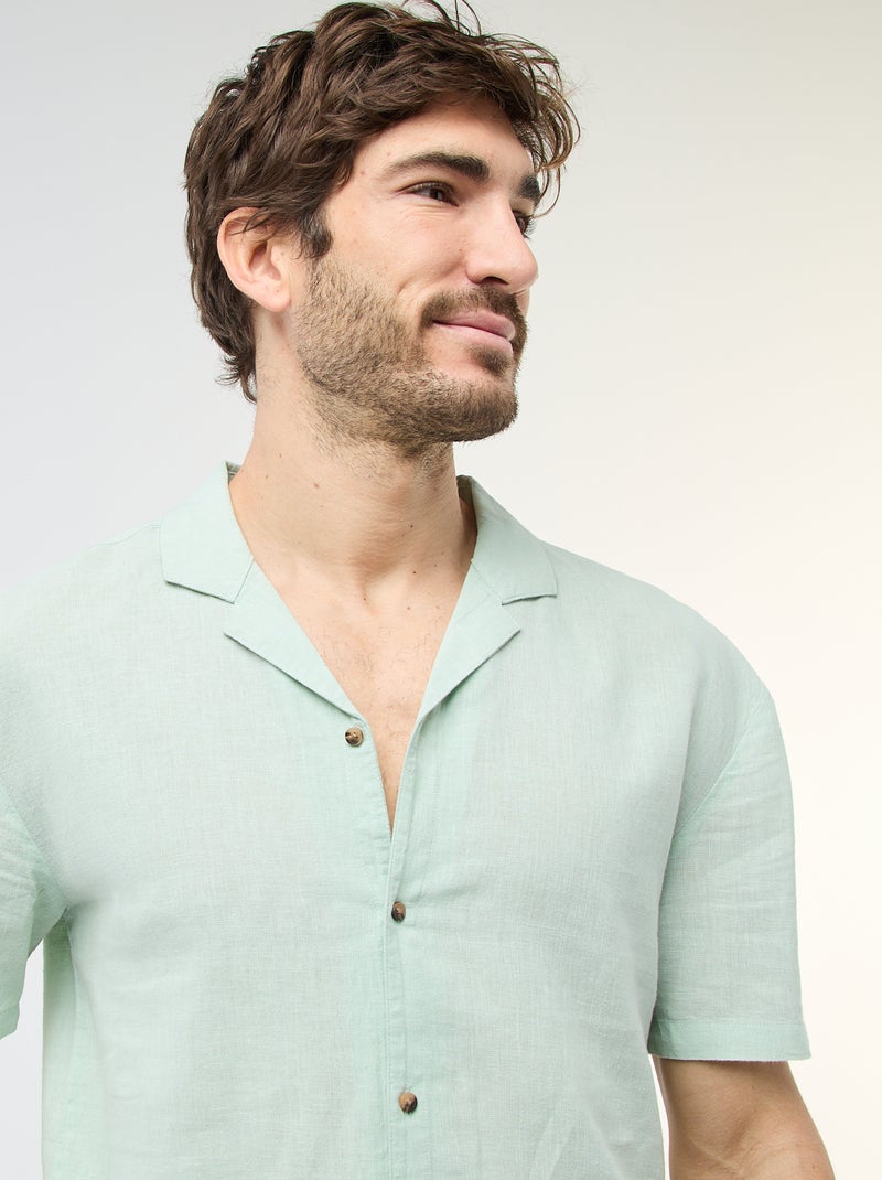 Chemise en lin mélangé Vert - Kiabi