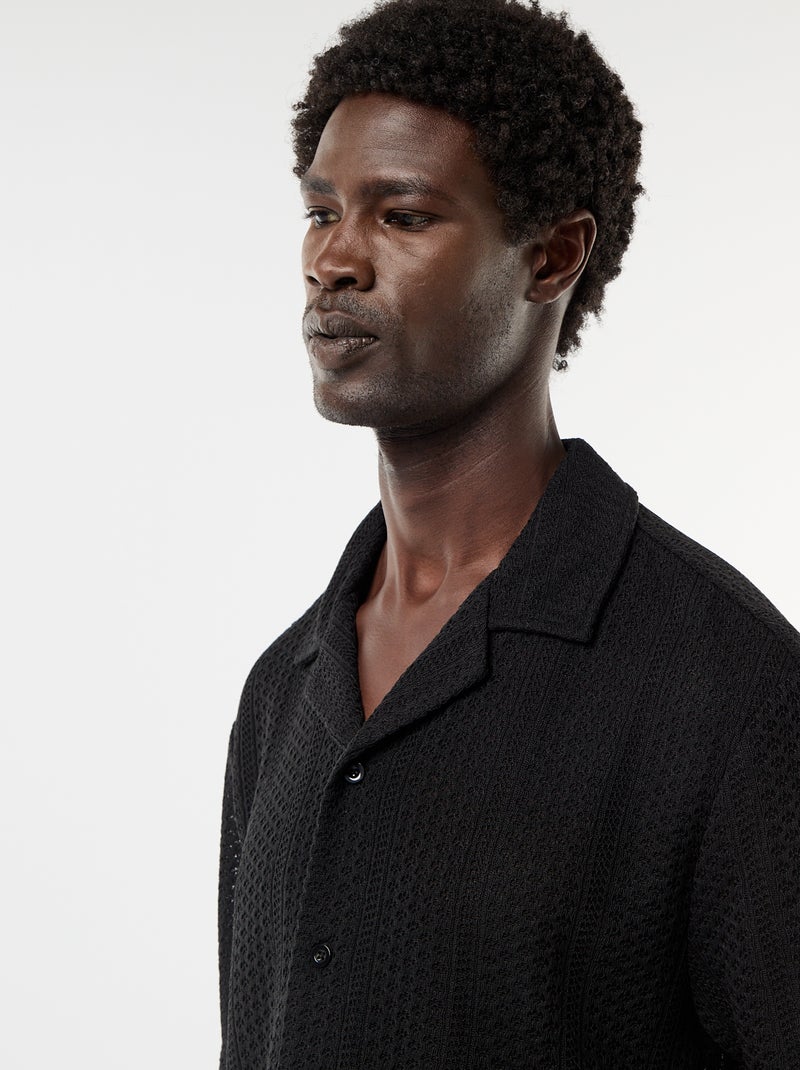 Chemise en maille ajourée et à manches courtes Noir - Kiabi