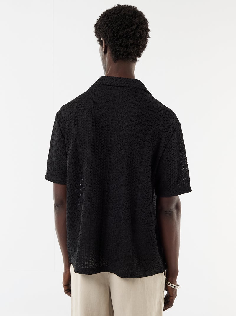 Chemise en maille ajourée et à manches courtes Noir - Kiabi