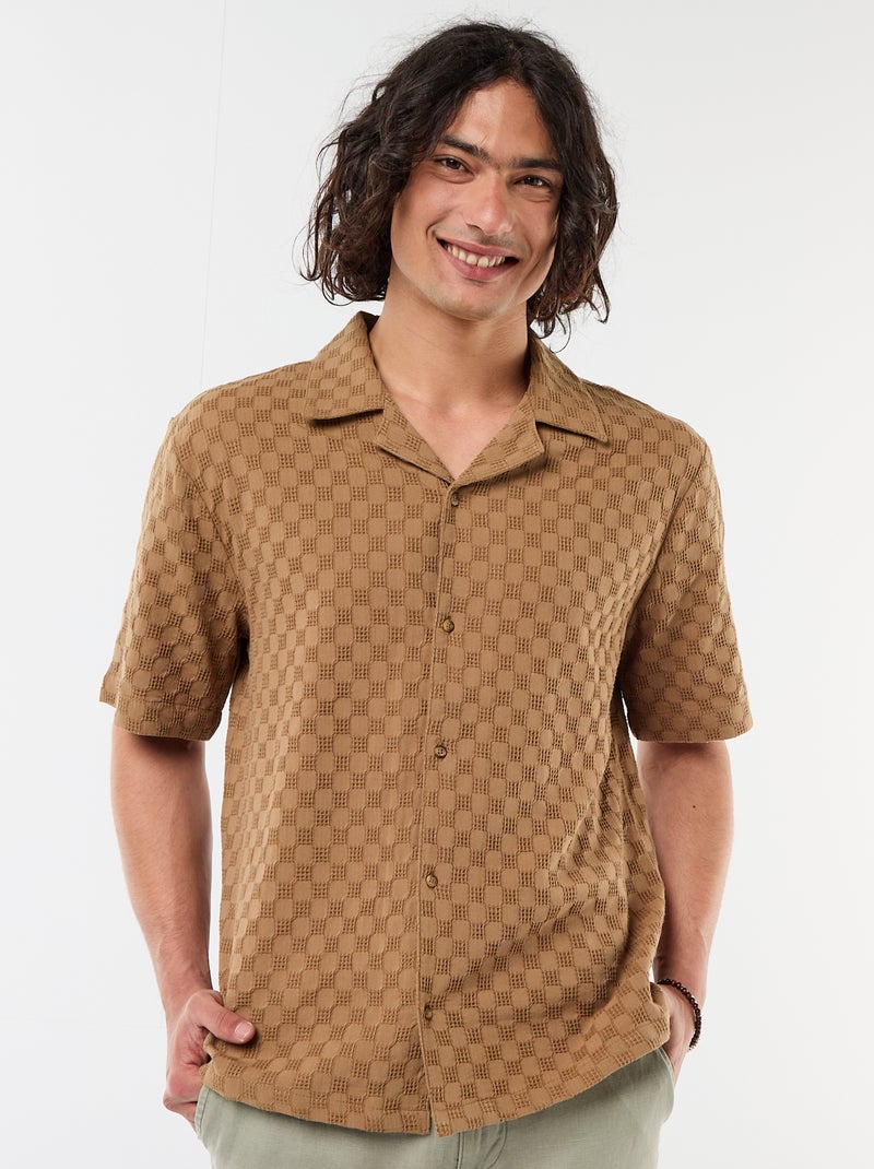 Chemise en maille fantaisie à manches courtes Marron - Kiabi