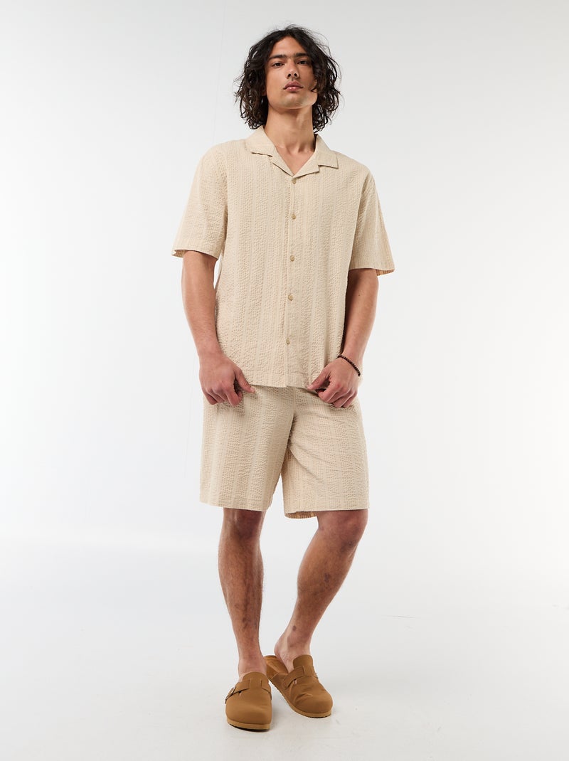 Chemise en maille gaufrée à manches courtes Beige - Kiabi