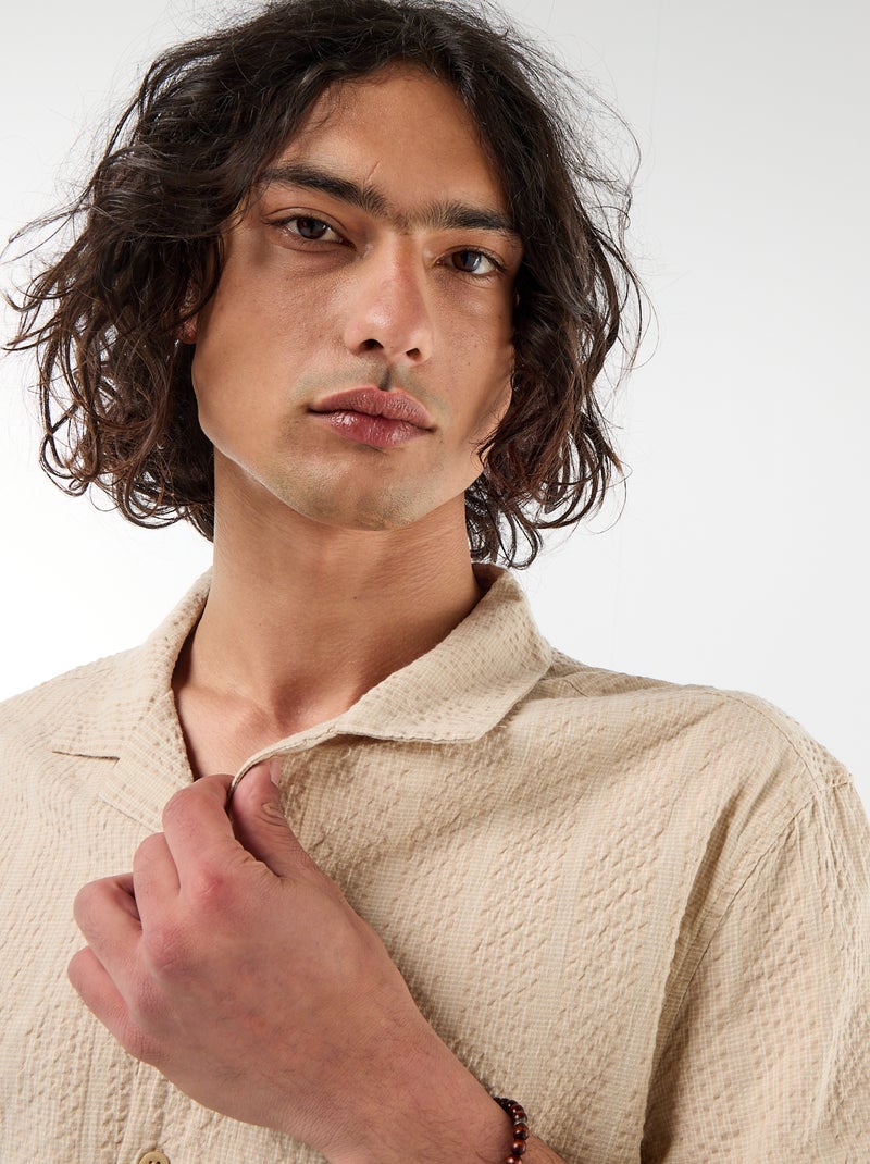 Chemise en maille gaufrée à manches courtes Beige - Kiabi