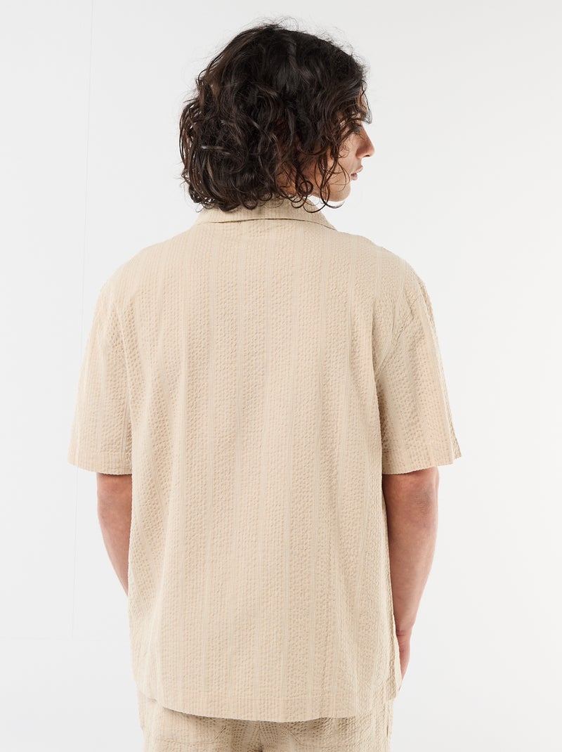 Chemise en maille gaufrée à manches courtes Beige - Kiabi