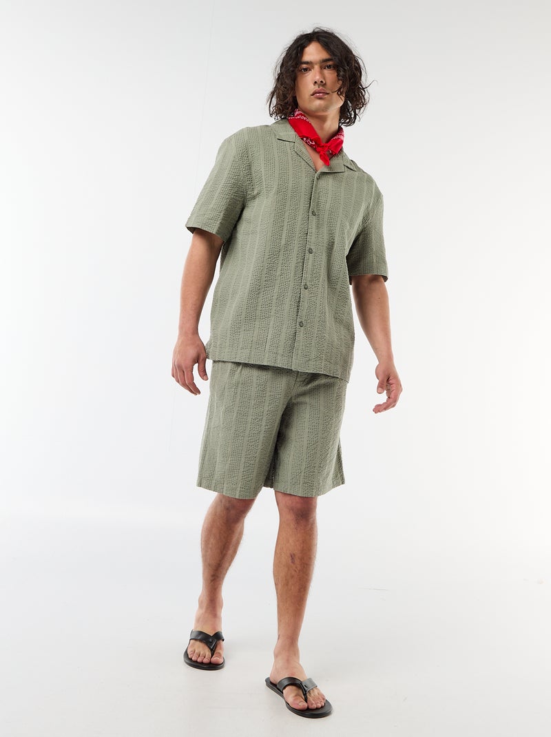 Chemise en maille gaufrée à manches courtes Kaki - Kiabi