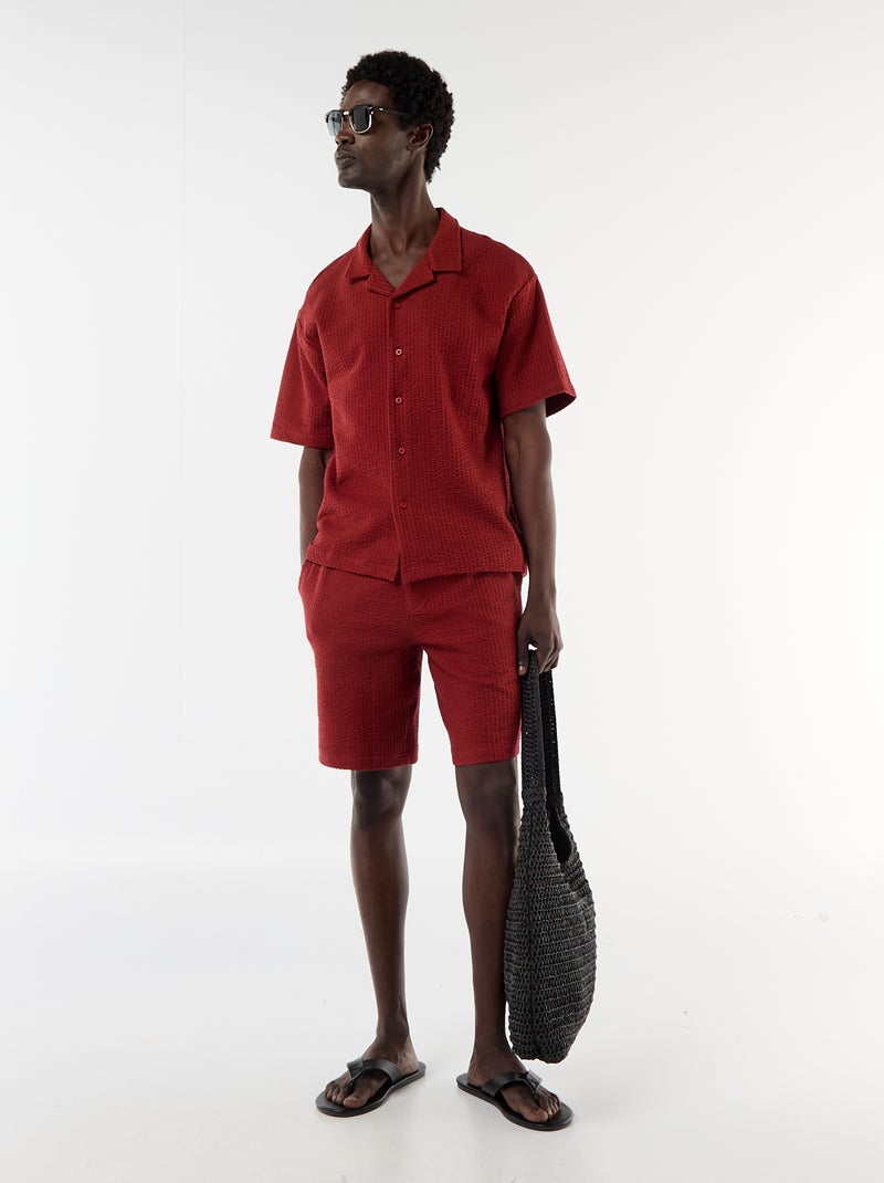 Chemise en maille gaufrée à manches courtes Rouge - Kiabi