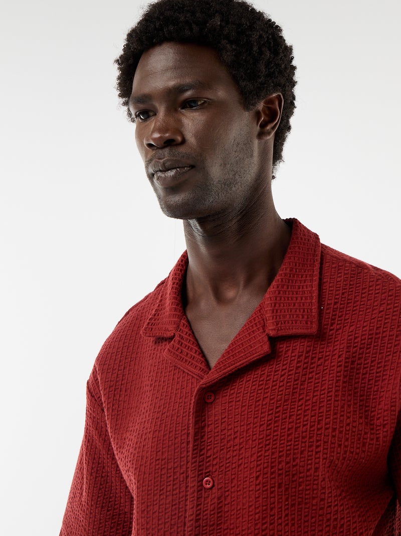 Chemise en maille gaufrée à manches courtes Rouge - Kiabi