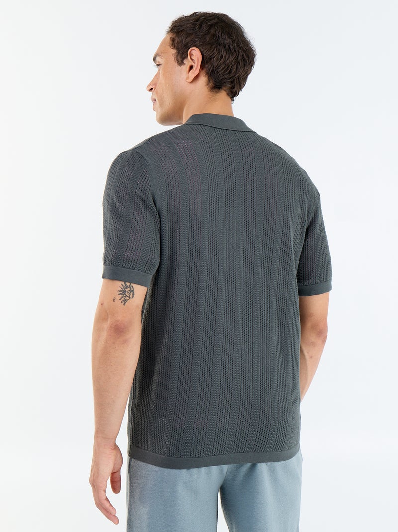 Chemise en matière ajourée à manches courtes Kaki - Kiabi