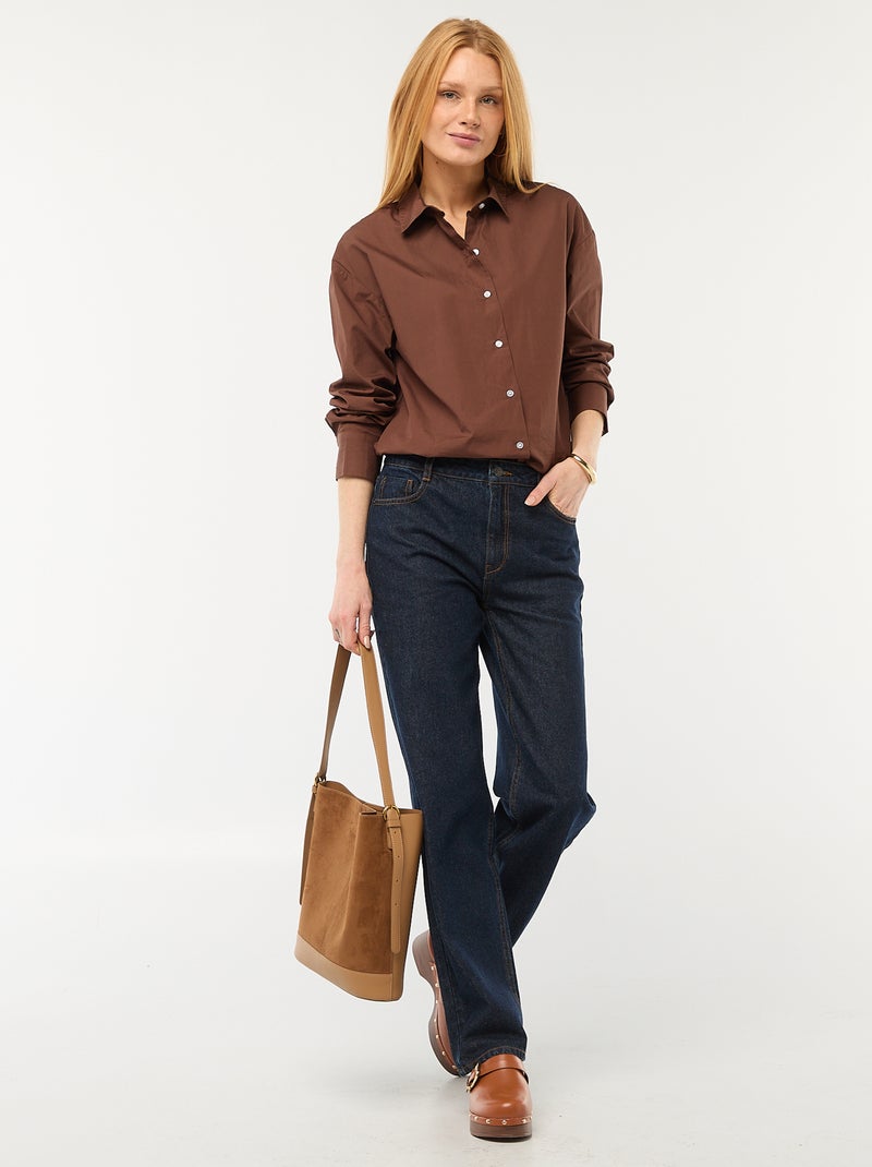 Chemise en popeline à manches longues Marron - Kiabi