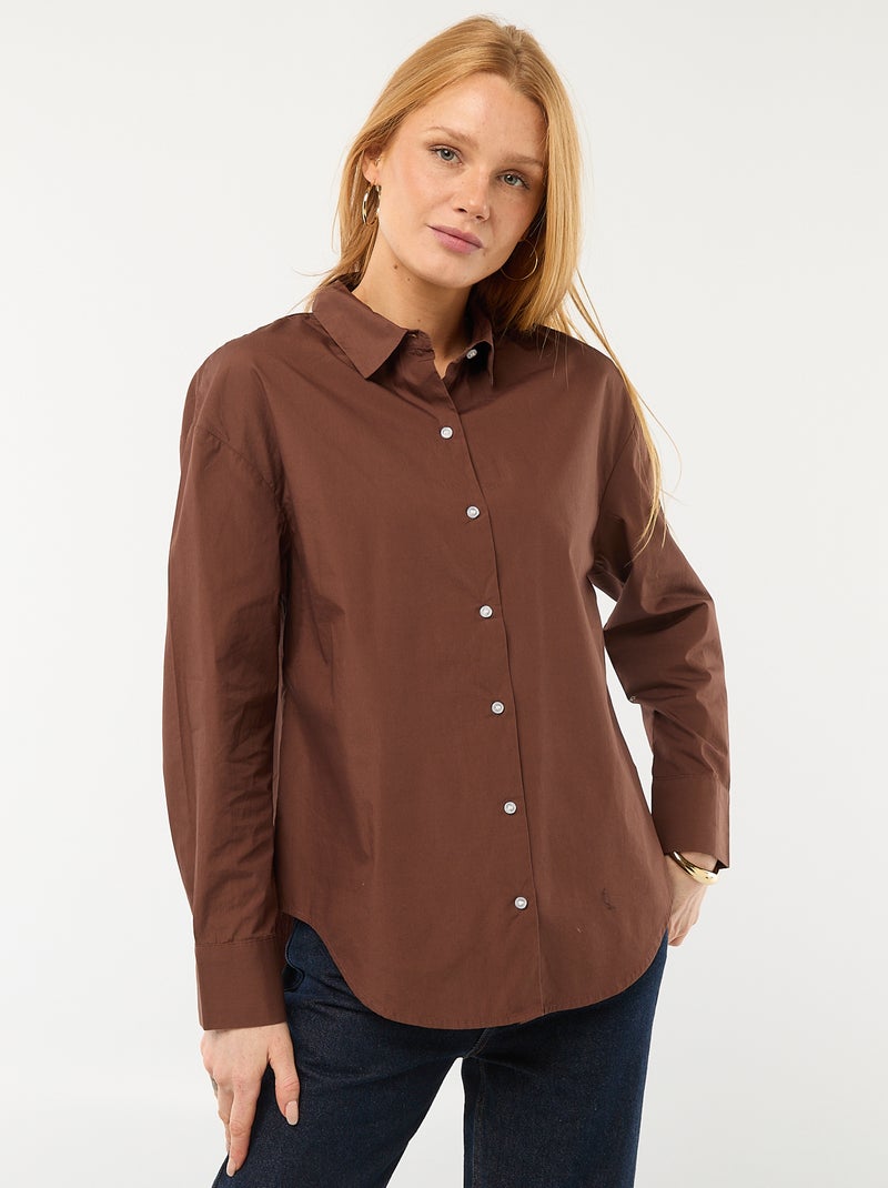 Chemise en popeline à manches longues Marron - Kiabi